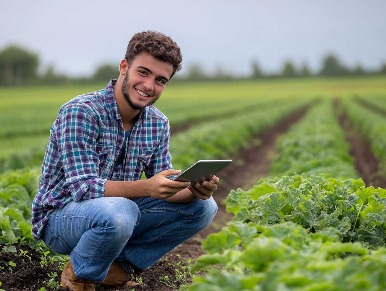 Ingénieur agronome travaillant dans un champ
