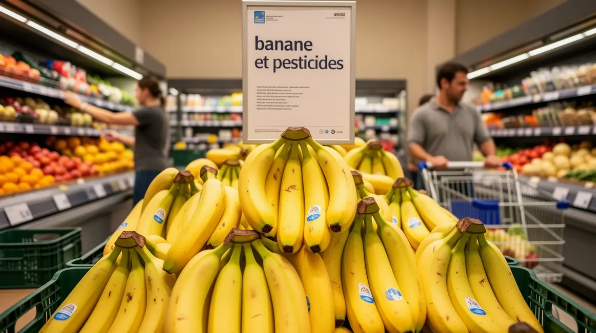 Image banane et pesticides rayon supermarché