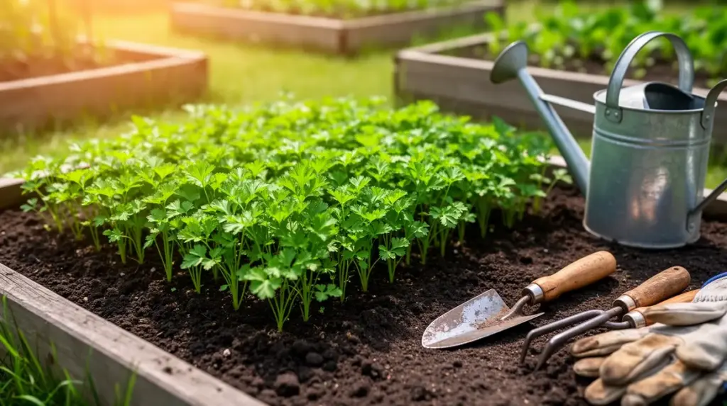 Persil jeune pousses potager outils arrosage guide semis