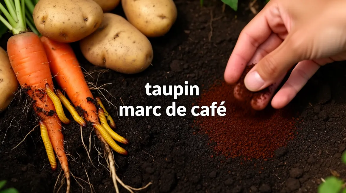 taupin marc de cafe sur sol potager humide