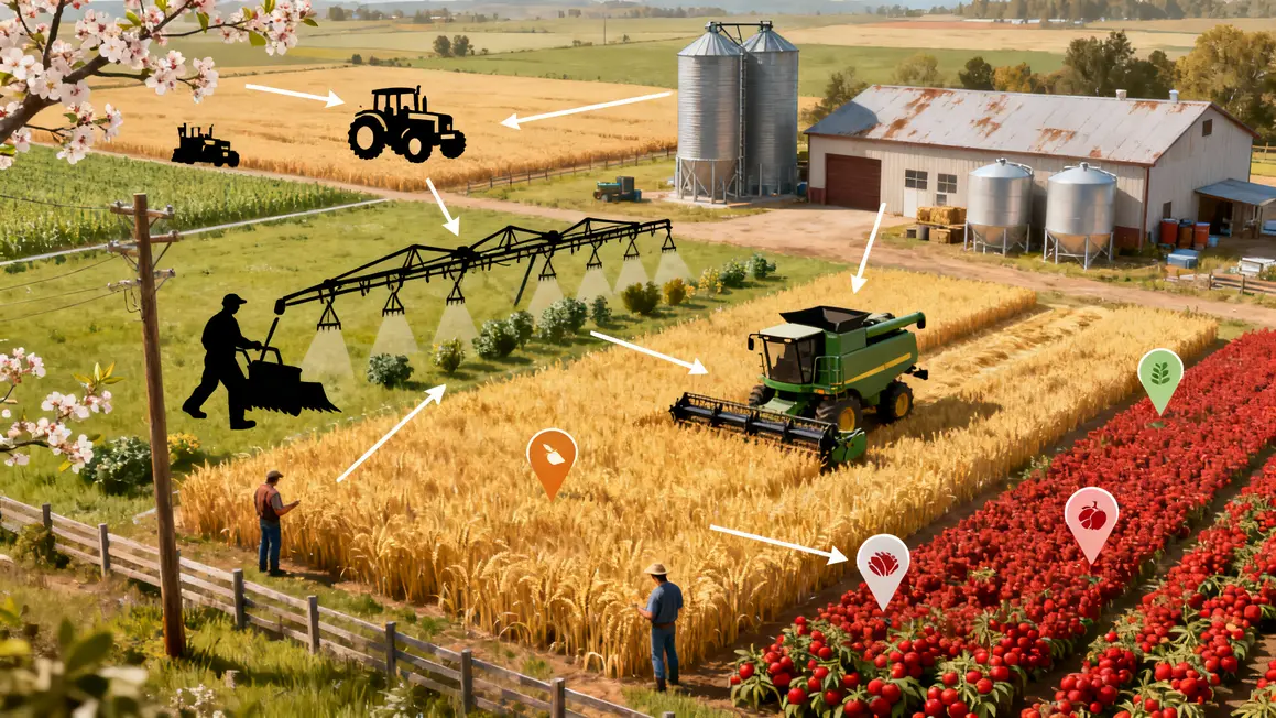 carte exploitation agricole avec machines adaptées
