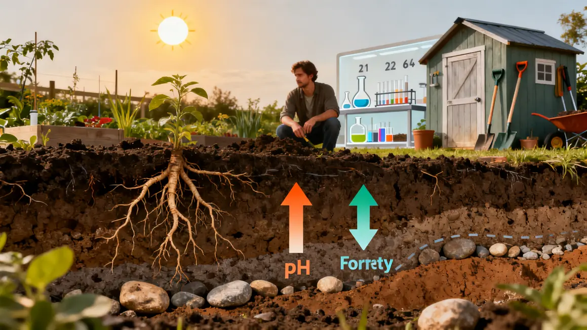 Sol analyse avec racines pH fertilite pour culture maraichere