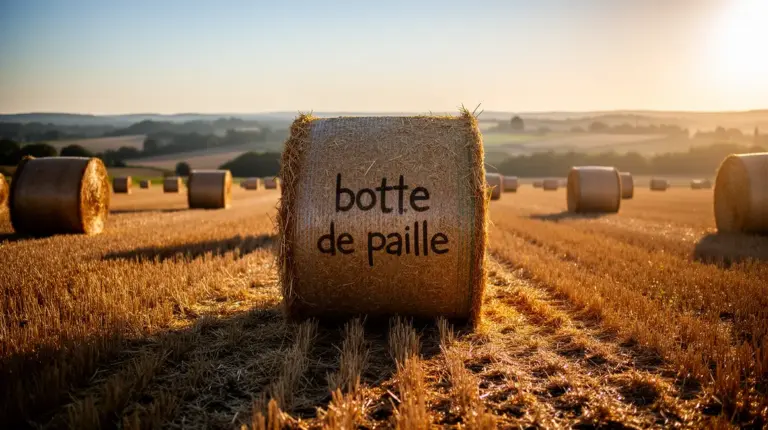 botte de paille dans champ agricole soirée