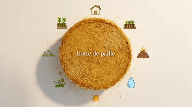 botte de paille vue du dessus et symboles durabilité