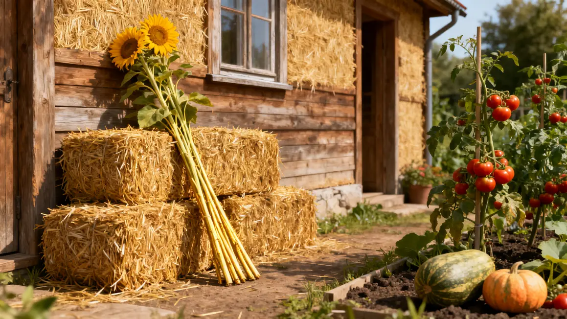 bottes de paille maison bois mur isolant potager