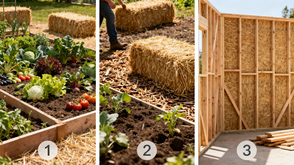 botte de paille en potager paillage mur bois