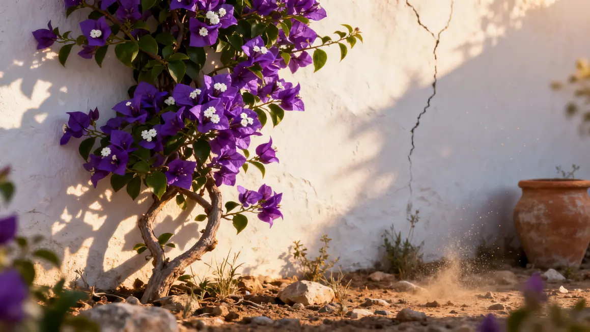 bougainvillier en 2026 plante grimpante bractees violettes mur blanc