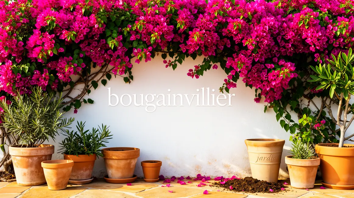 Bougainvillier fleuri lumineux contre mur blanc