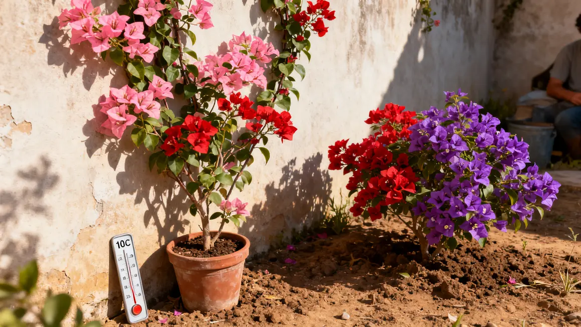 Bougainvillier en pot et pleine terre, soleil, 8-10C