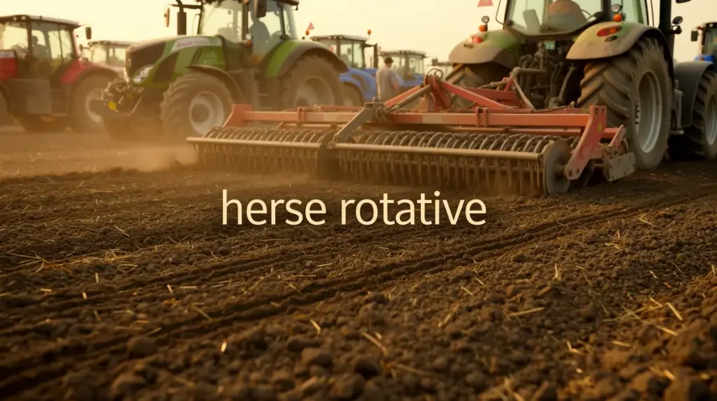 champ prepare avec herse rotative vue machines agricoles