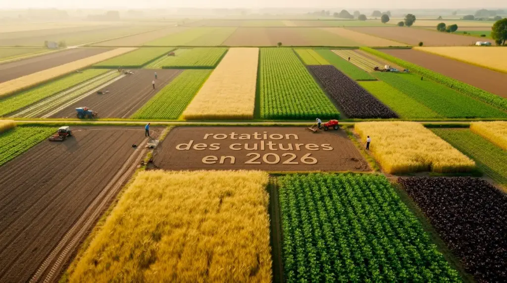 rotation des cultures 2026, vue aérienne parcelles agricoles