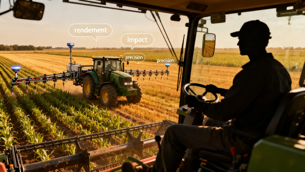 Champ avec tracteur connecté pulvérisateur capteurs technologies agroéquipement