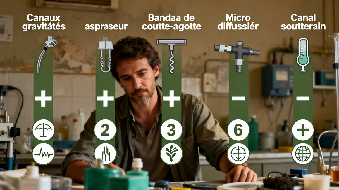 tableau systemes irrigation agricole pictogrammes comparatif
