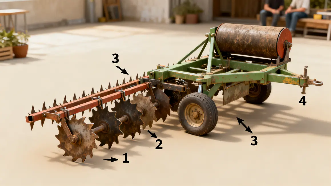 vue eclatee composants herse rotative technique