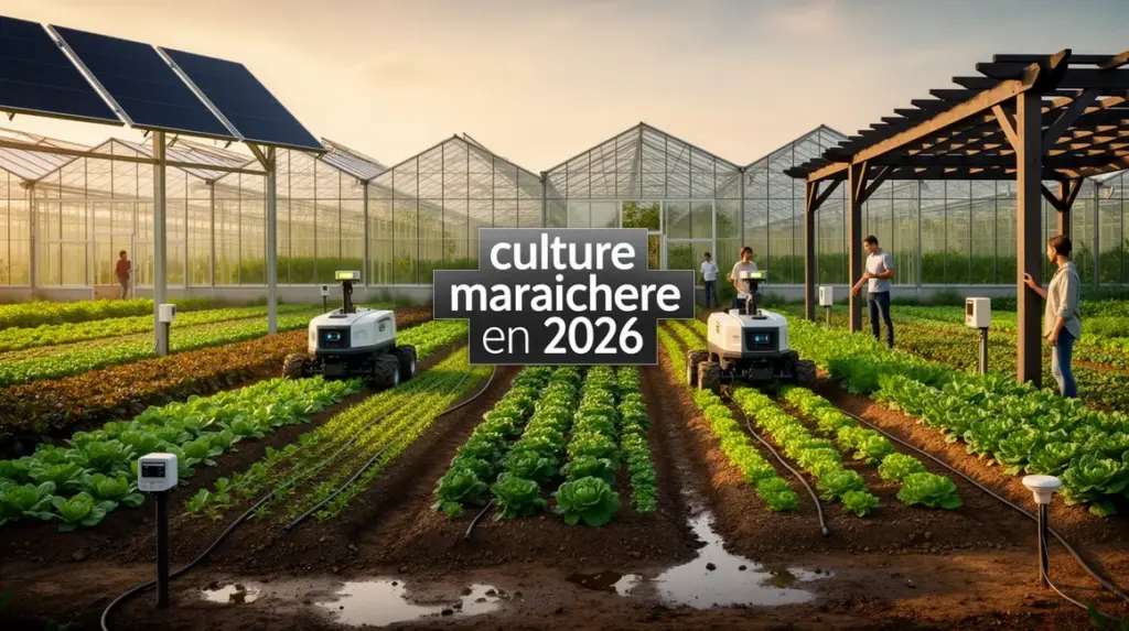 exploitation maraichere moderne 2026 serres robots panneaux solaires