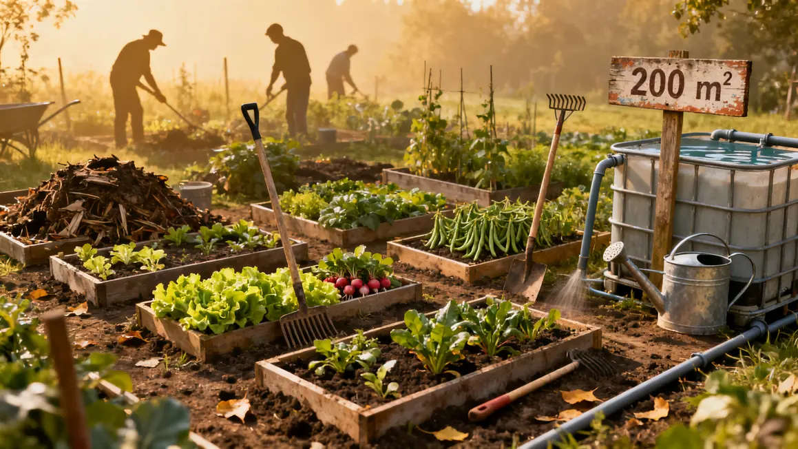 potager planches legumes outils compost recuperation eau