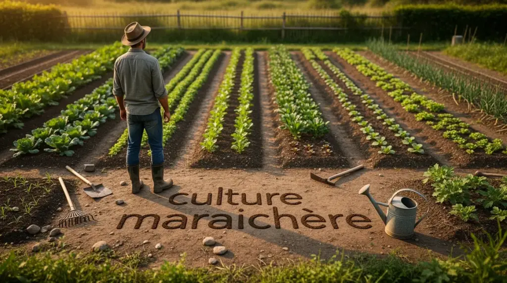 petite exploitation culture maraichere vue plongeante outils sol prepare