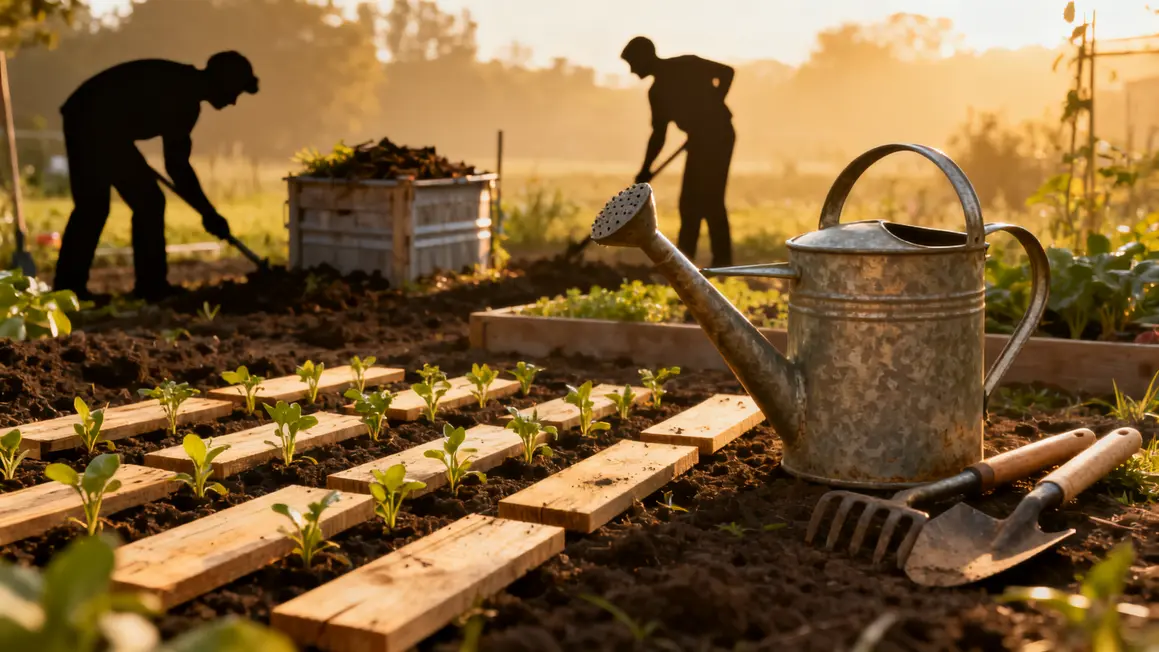 Planches cultivees outils simples compost petite ferme