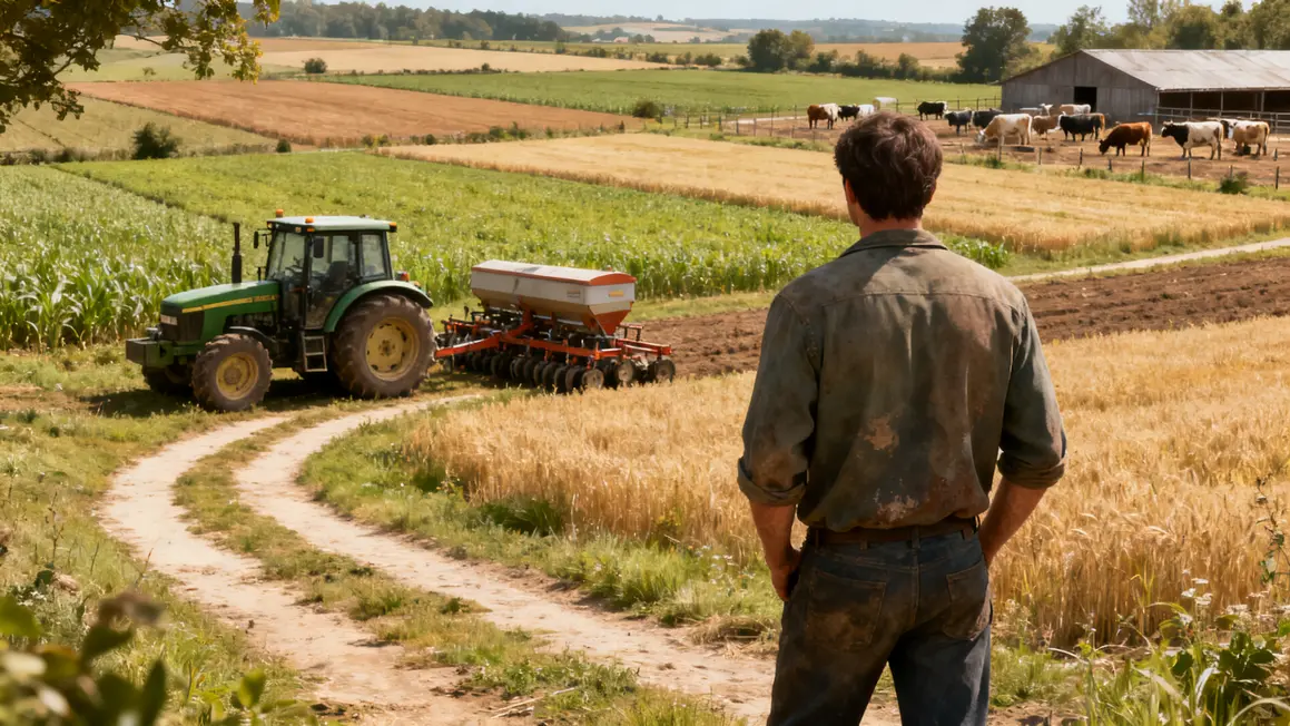 agriculteur observe les besoins de son matériel agricole