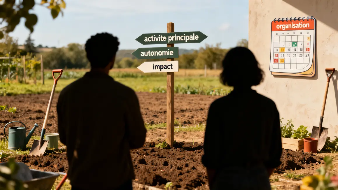 Scène avec panneau indicateur de motivations culture maraichere