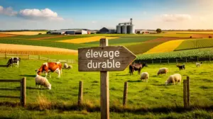 Ferme agricole elevage durable animaux broutant prairies clotures cultures