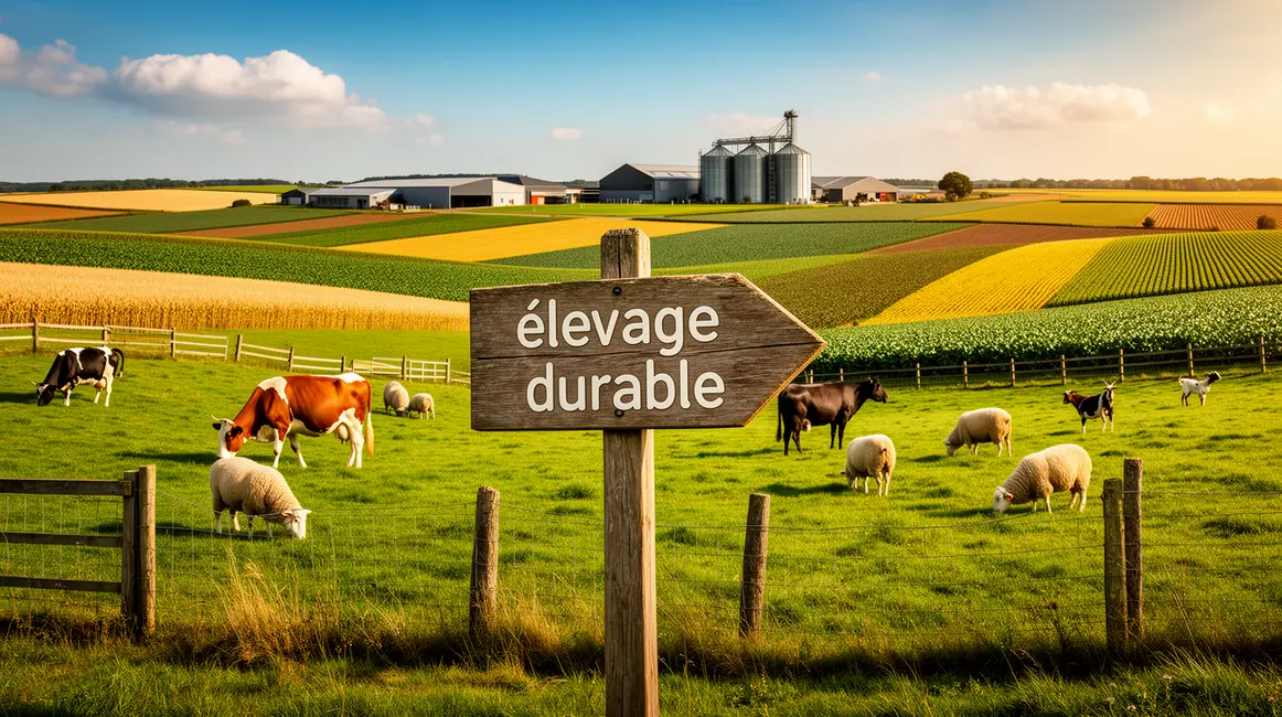 Ferme agricole elevage durable animaux broutant prairies clotures cultures