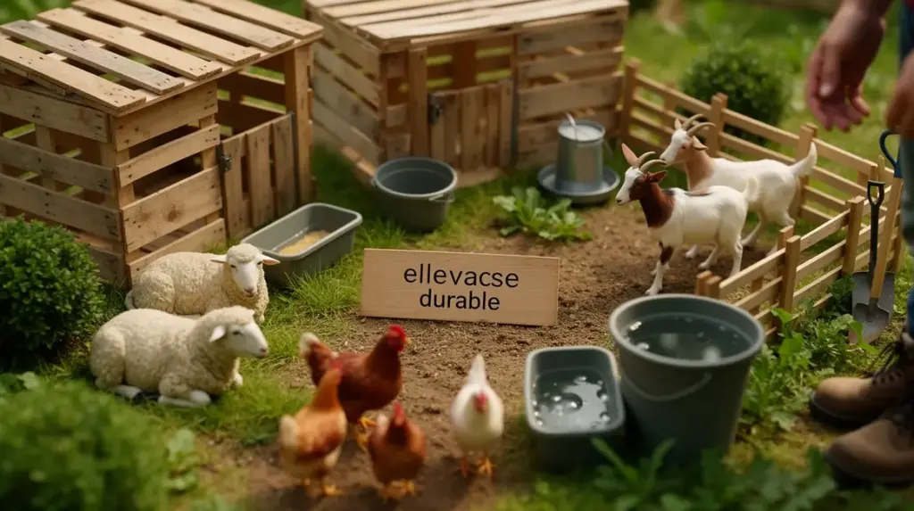 elevage durable ferme miniature avec poules moutons chevres abris palettes