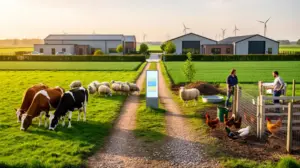 Panorama ferme moderne élevage durable champs animaux