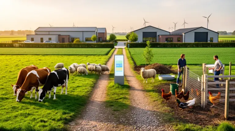 Panorama ferme moderne élevage durable champs animaux