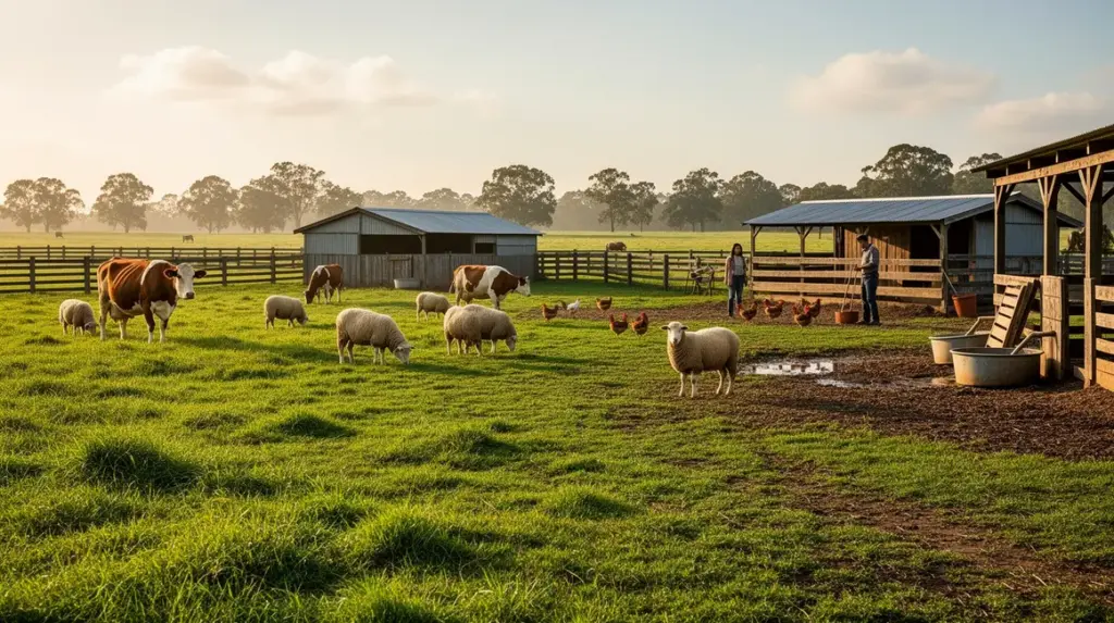 ferme elevage durable animaux prairie clotures abris