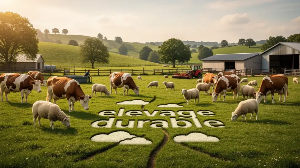 Paysage rural elevage durable vaches moutons prairie collines