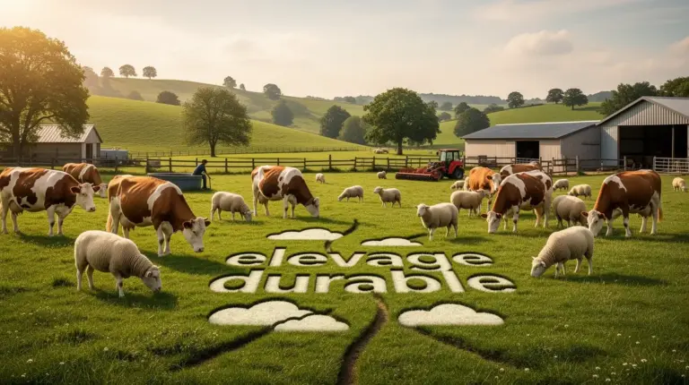 Paysage rural elevage durable vaches moutons prairie collines