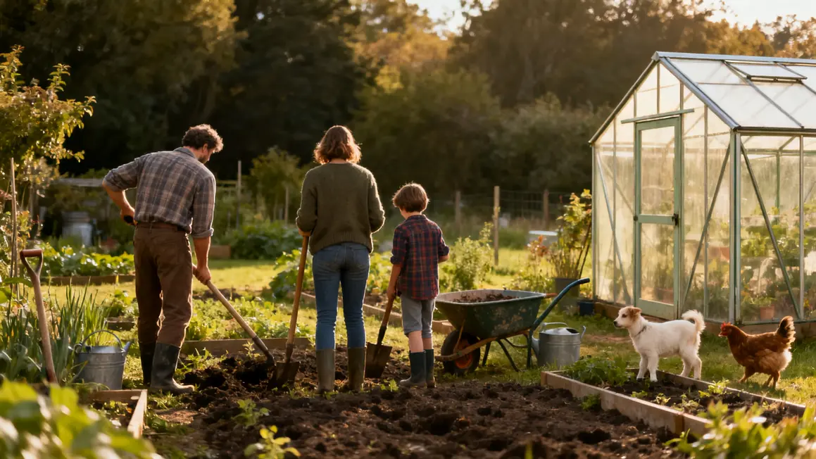 famille travaille jardin exploitation familiale polyvalente