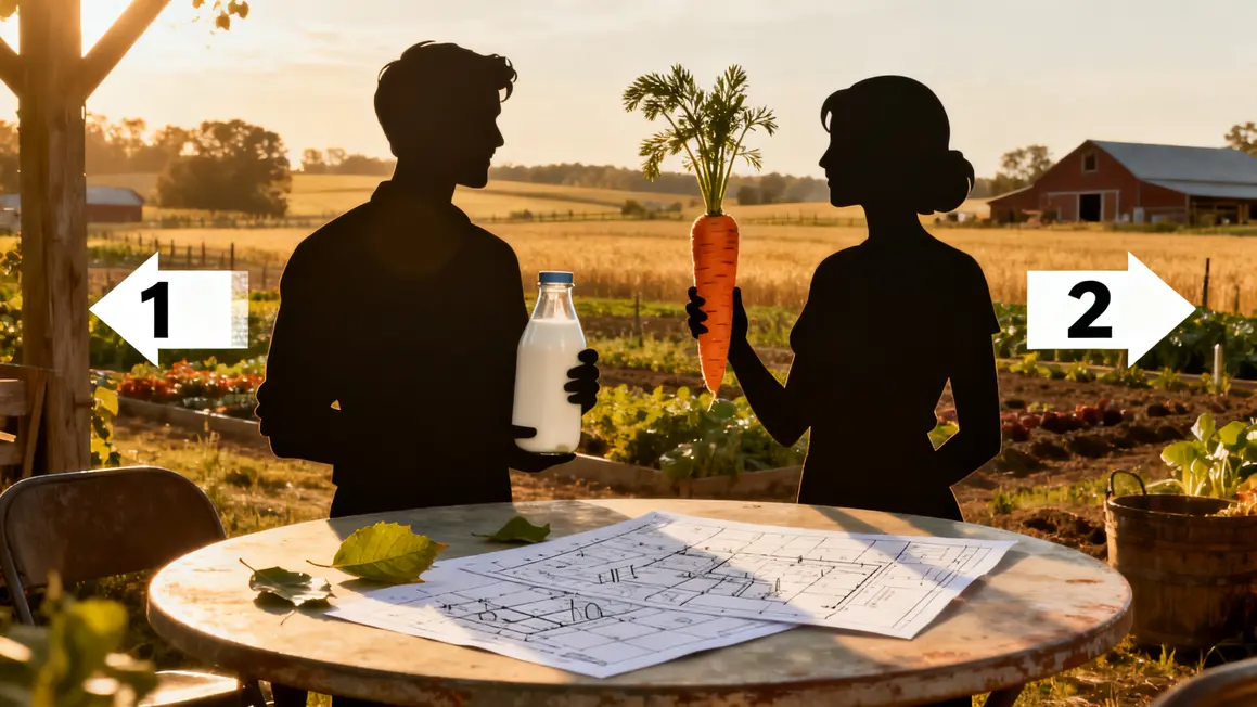 silhouettes devant ferme illustrant vision partagée exploitation familiale