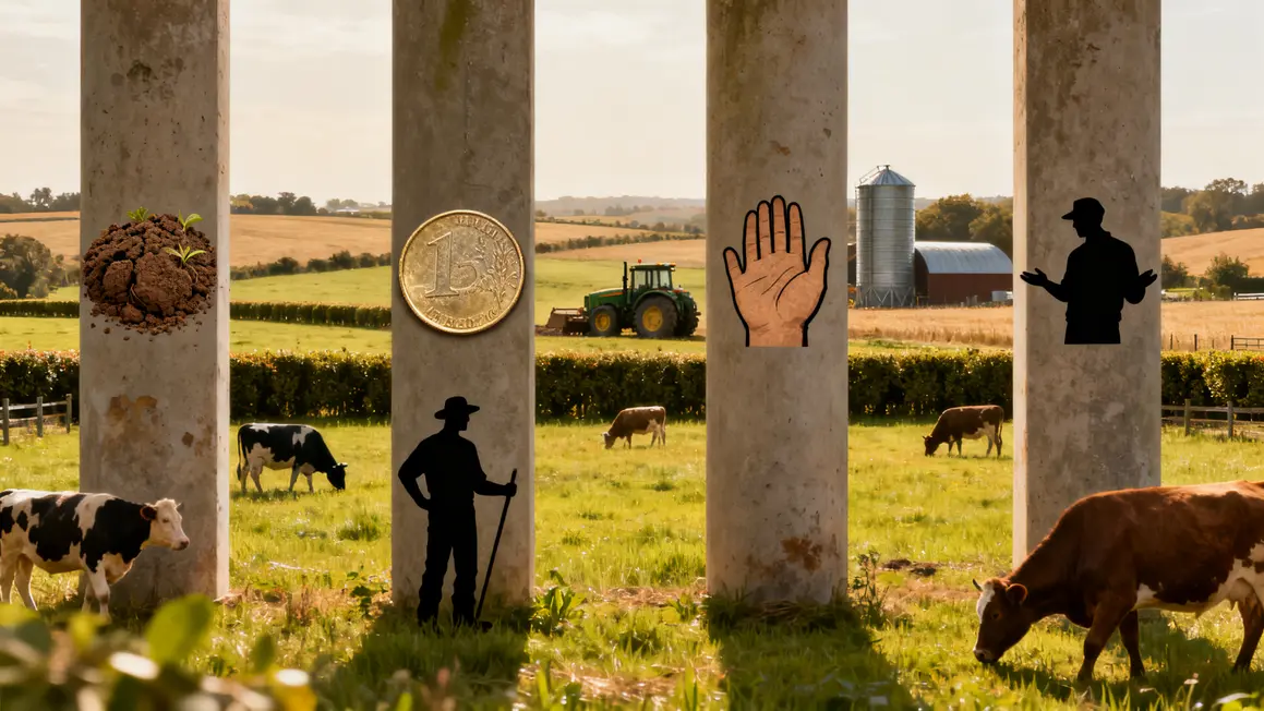 Paysage elevage durable avec piliers environnement economie social bien-etre animal