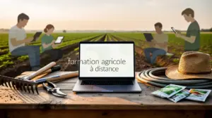 ordinateur portable formation agricole a distance avec outils et champs