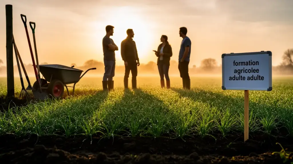 formation agricole adulte silhouettes apprentissage champ lever soleil
