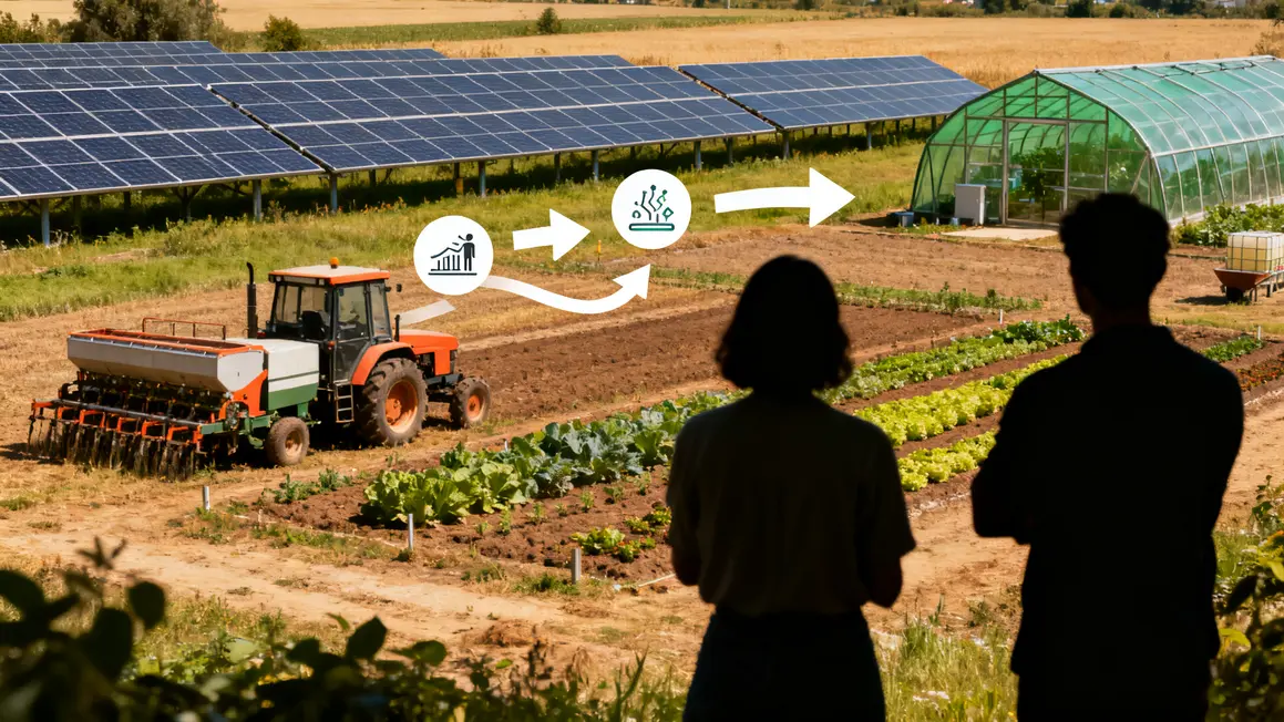 Champ agricole moderne formation adulte panneaux solaires