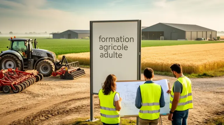 Ferme moderne avec tracteur formation agricole adulte