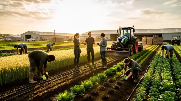 Adultes en formation agricole sur une exploitation moderne