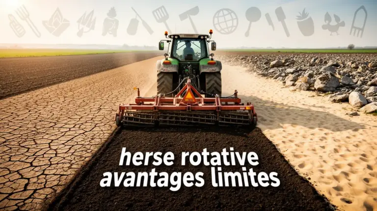 Champ avec herse rotative sur sols argileux sableux pierreux