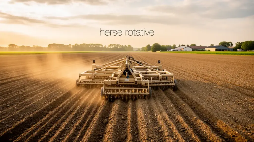 champ prepare avec herse rotative vue panoramique