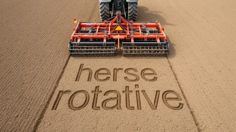 herse rotative sur champ fraichement prepare vue de dessus