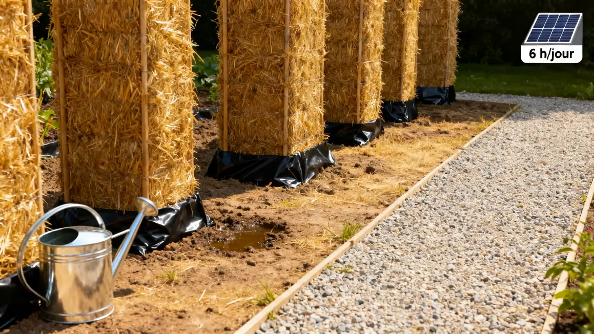 bottes de paille installées sur sol plat isolé soleil