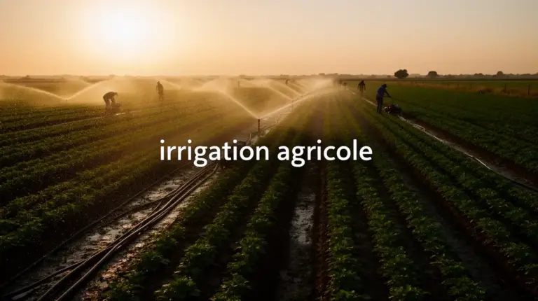 irrigation agricole au lever du soleil avec goutte a goutte et arroseurs