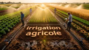 champ moderne irrigation agricole goutte-a-goutte asperseurs cultures