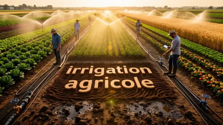 champ moderne irrigation agricole goutte-a-goutte asperseurs cultures