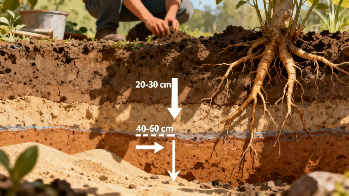 coupe sol irrigation agricole racines et profondeurs