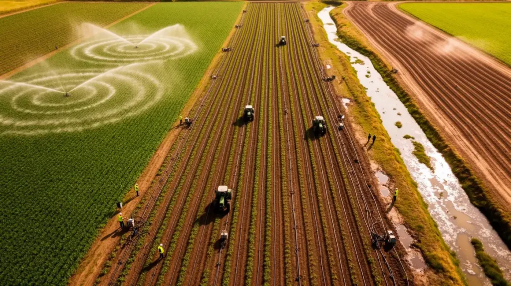 champ irrigation agricole vue aerienne systemes irrigation