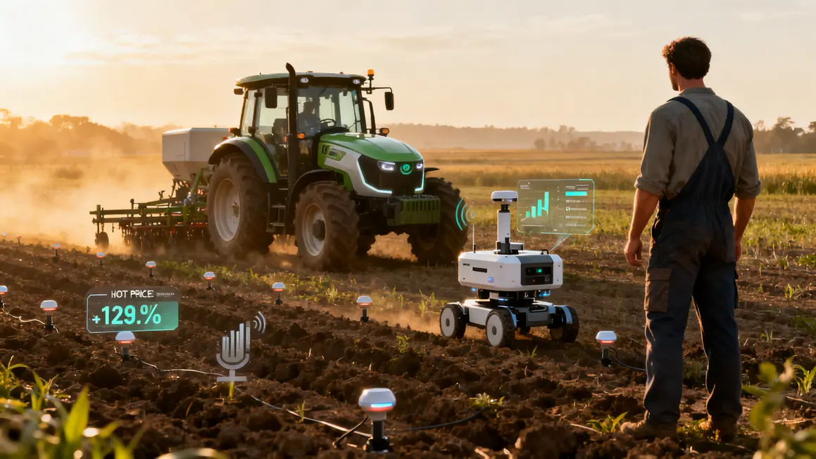 champ tracteur hybride robot capteurs IoT 2026